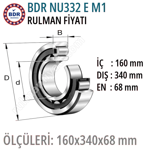 BDR NU332 E M1 Rulman Fiyatı ve Boyutları