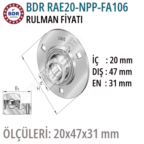 BDR RAE20-NPP-FA106 Rulman Fiyatı ve Boyutları