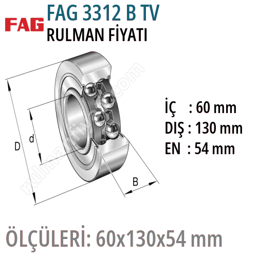 FAG 3312 B TV Rulman Fiyatı ve Boyutları