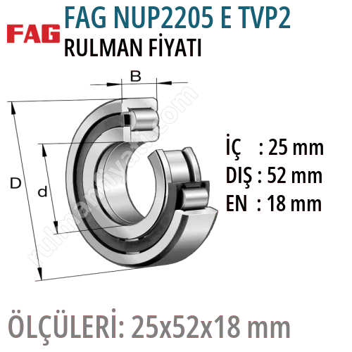 FAG NUP2205 E TVP2 Rulman Fiyatı ve Boyutları