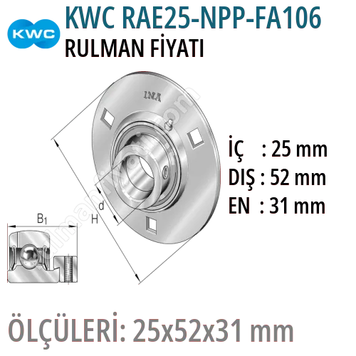 KWC RAE25-NPP-FA106 Rulman Fiyatı ve Boyutları