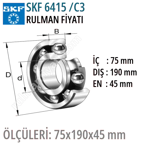 SKF 6415 /C3 Rulman Fiyatı ve Boyutları