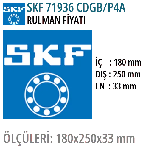 SKF 71936 CDGB/P4A Rulman Fiyatı ve Boyutları