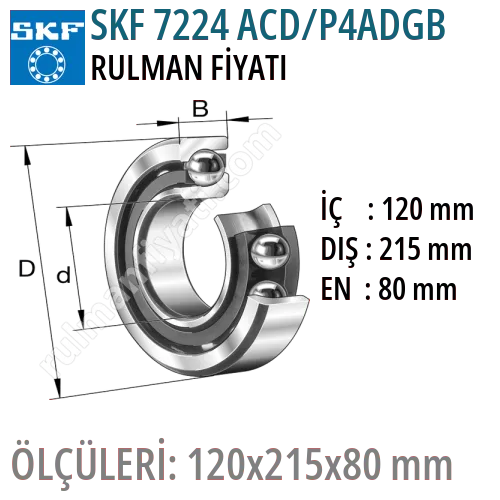 SKF 7224 ACD/P4ADGB Rulman Fiyatı ve Boyutları