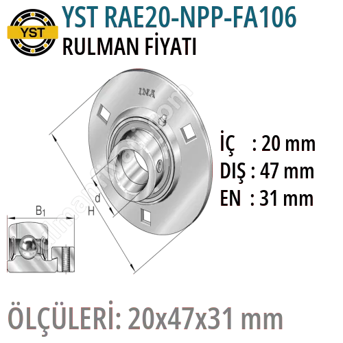 YST RAE20-NPP-FA106 Rulman Fiyatı ve Boyutları