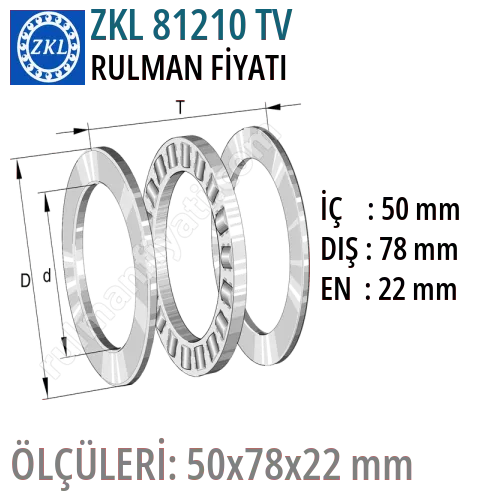 ZKL 81210 TV Rulman Fiyatı ve Boyutları