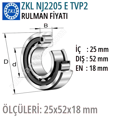 ZKL NJ2205 E TVP2 Rulman Fiyatı ve Boyutları